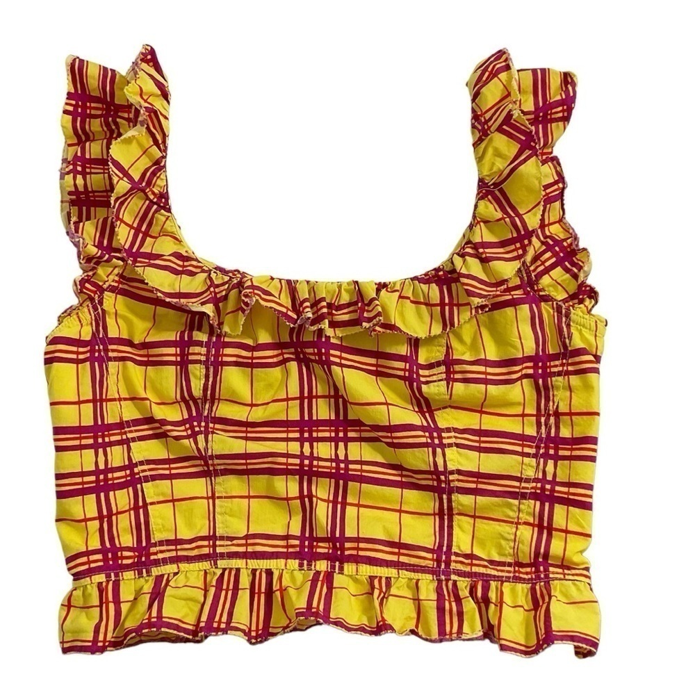 L’ Academie Los Angeles The Laci Crop Top In Yellow Plaid Size Small Side zip - Picture 4 of 9